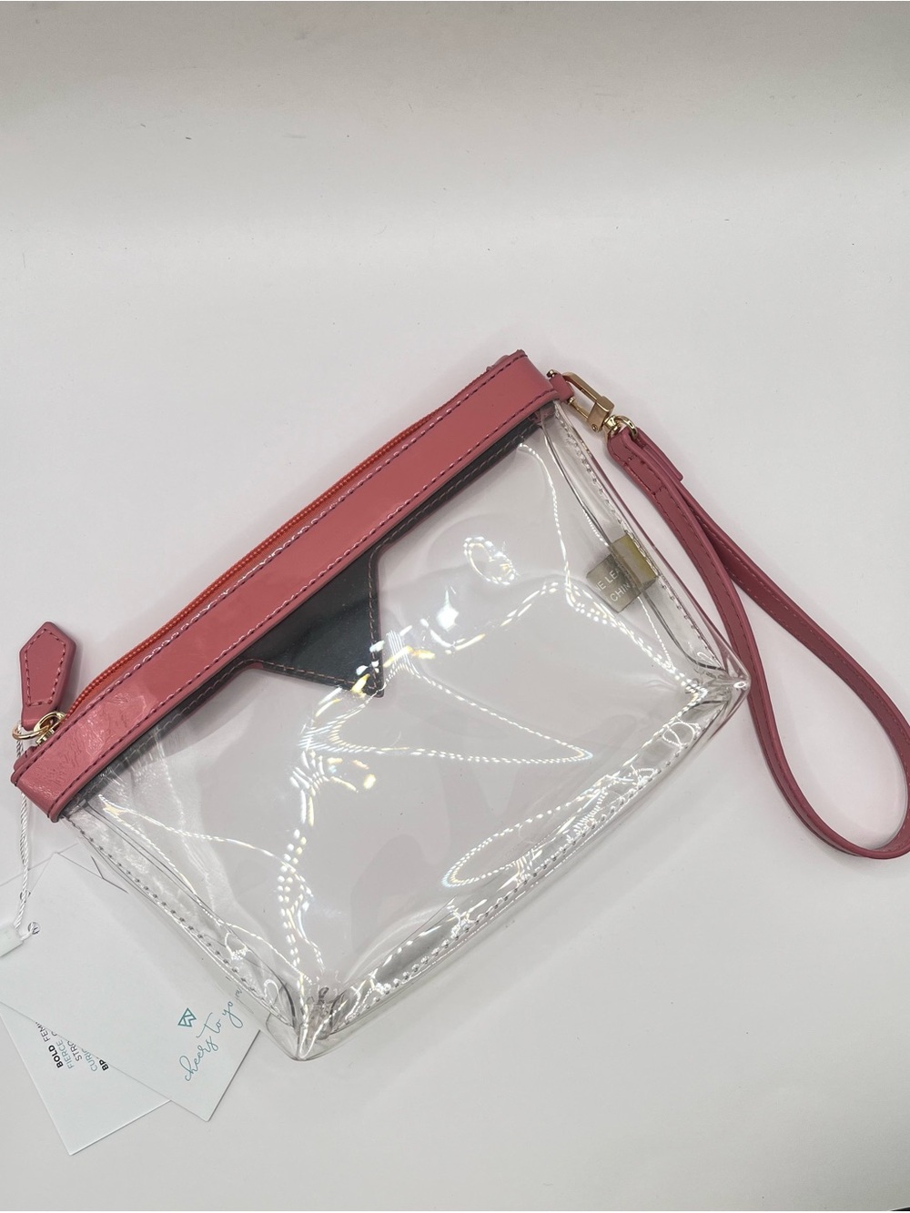 Kelly Wynne New Clear Wristlet Bag with Leather-Rose - Picture 2 of 6